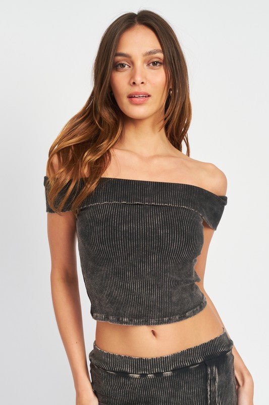 Emory Park GARMENT DYE STRAPLESS CROP TOP