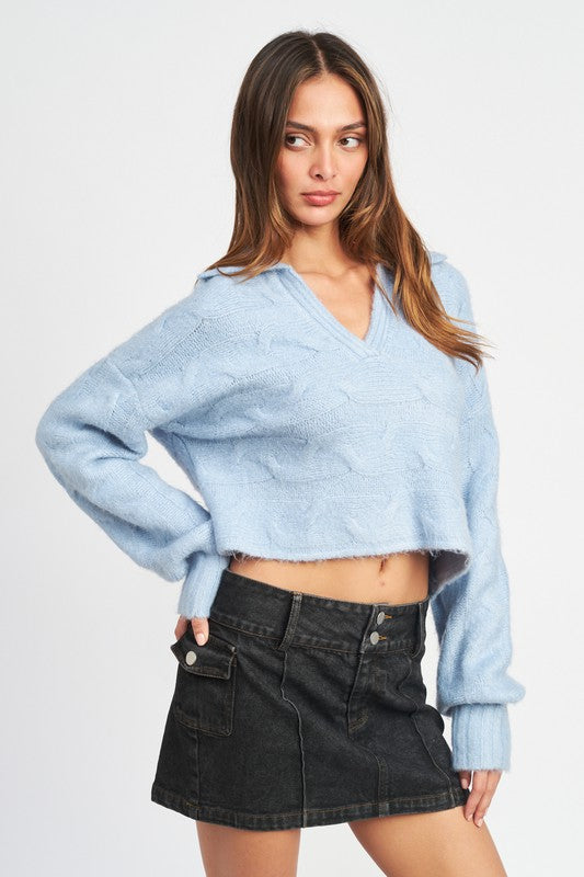 Emory Park COLLARED CABLE KNIT BOXY SWEATER