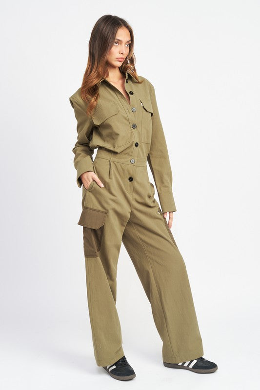 Emory Park BUTTON DOWN CARGO JUMPSUIT