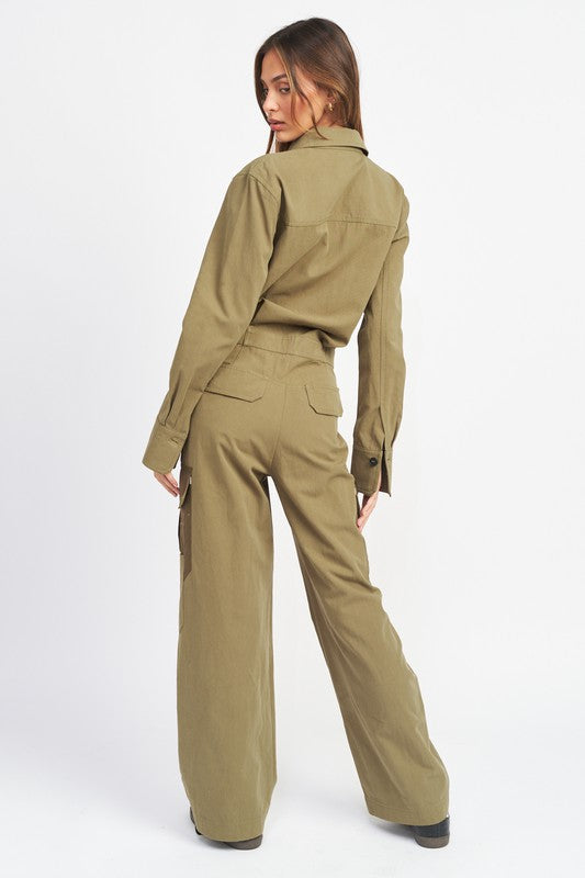 Emory Park BUTTON DOWN CARGO JUMPSUIT