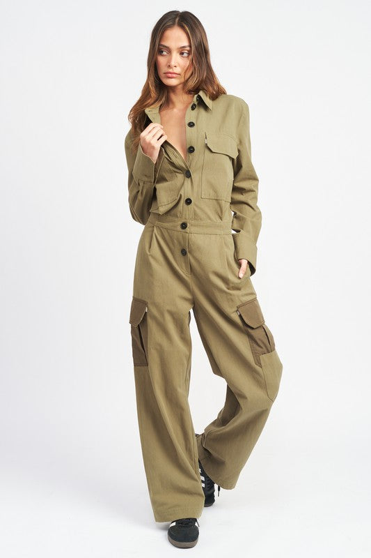 Emory Park BUTTON DOWN CARGO JUMPSUIT