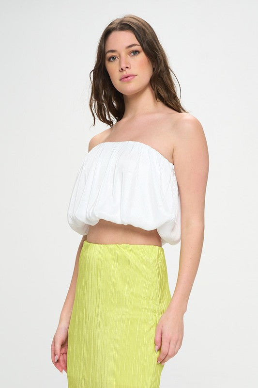 Renee C. Vibrant Plisse Tube Crop Top