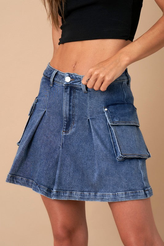 Insane Gene PLEATED CARGO DENIM MINI SKIRT