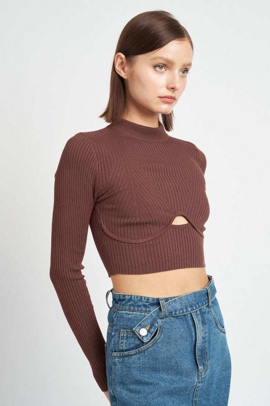 Emory Park MOCK NECK CROP TOP WITH CUT OUT
