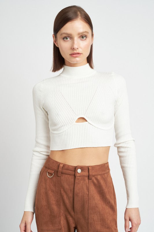 Emory Park MOCK NECK CROP TOP WITH CUT OUT
