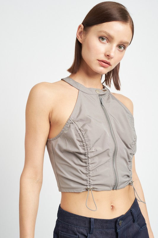 Emory Park ZIP FRONT HALTER NECK CROPPED TOP