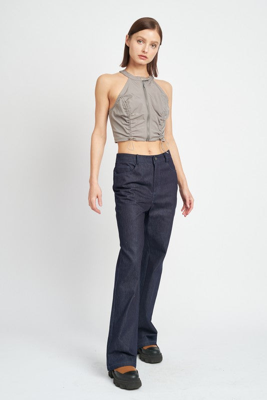 Emory Park ZIP FRONT HALTER NECK CROPPED TOP
