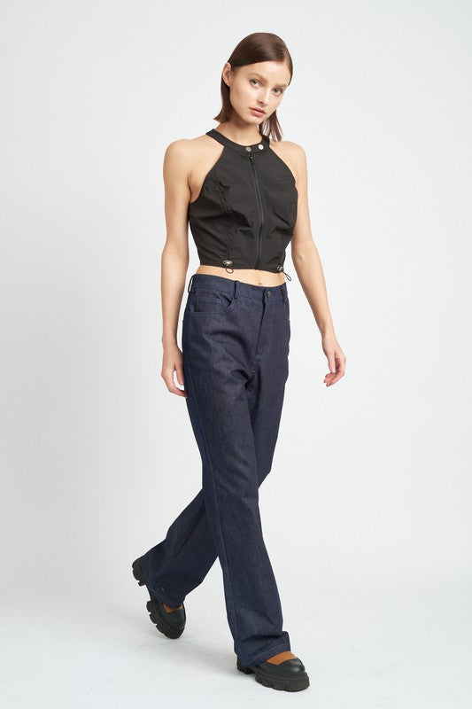Emory Park ZIP FRONT HALTER NECK CROPPED TOP