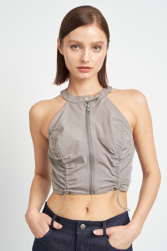 Emory Park ZIP FRONT HALTER NECK CROPPED TOP