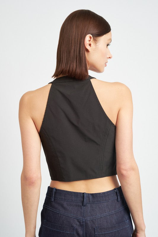 Emory Park ZIP FRONT HALTER NECK CROPPED TOP