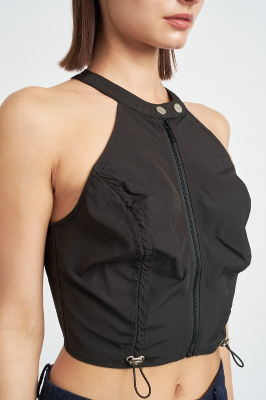 Emory Park ZIP FRONT HALTER NECK CROPPED TOP