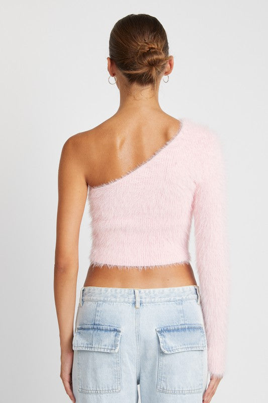 Emory Park ONE SHOULDER FLUFFY SWEATER TOP