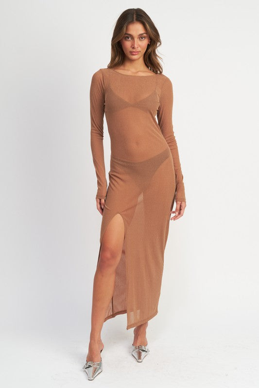 Emory Park GLITTER SHEER MESH MAXI DRESS