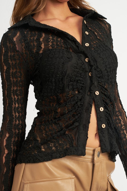 Emory Park BELL SLEEVE LACE TOP