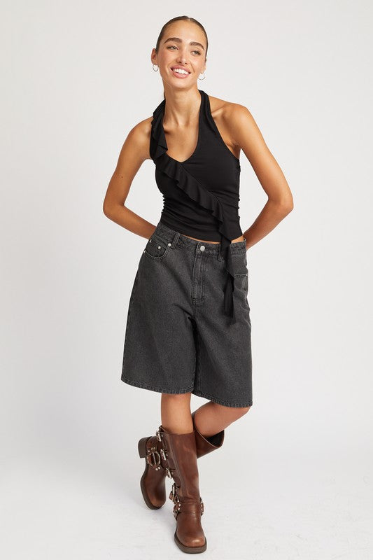 Emory Park RUFFLED HALTER TOP