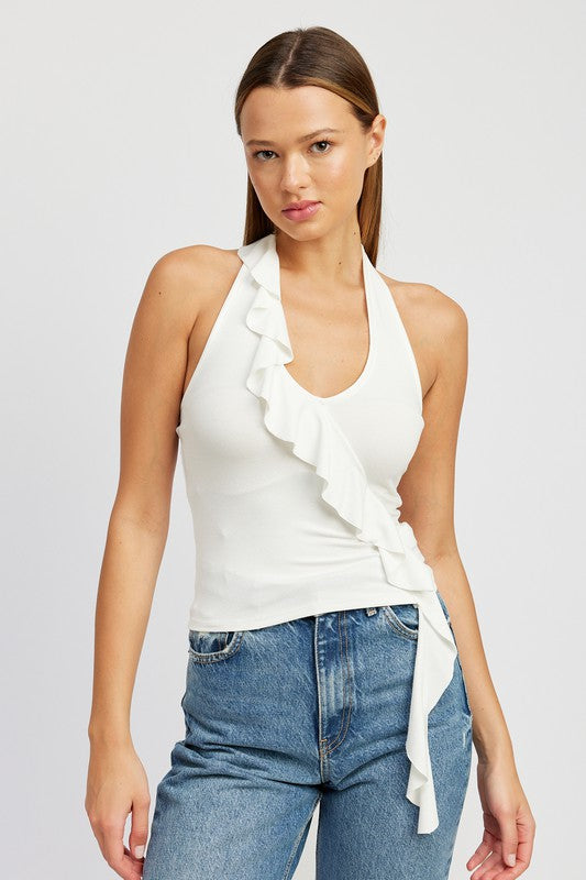 Emory Park RUFFLED HALTER TOP
