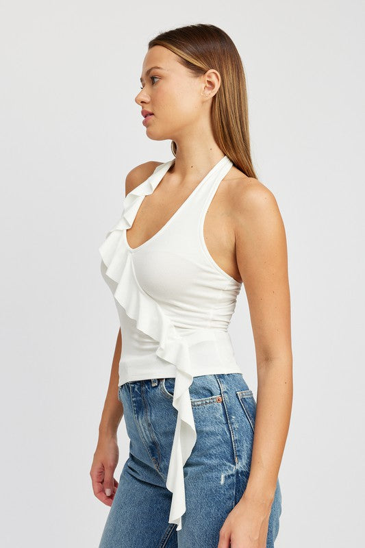 Emory Park RUFFLED HALTER TOP