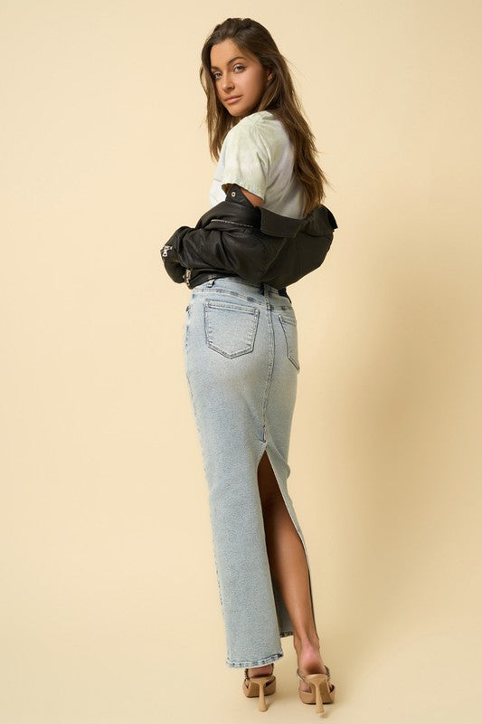 Denim Lab USA SUPER LONG MAXI DENIM SKIRT