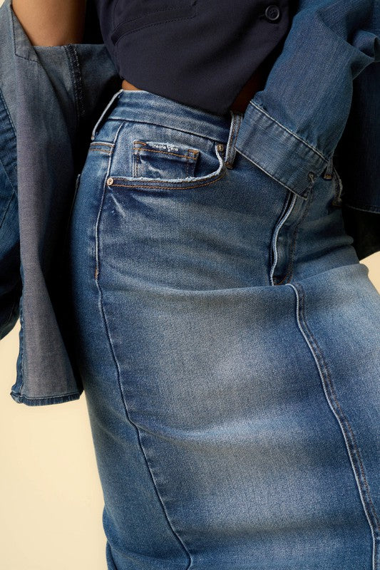 Denim Lab USA SUPER LONG MAXI DENIM SKIRT