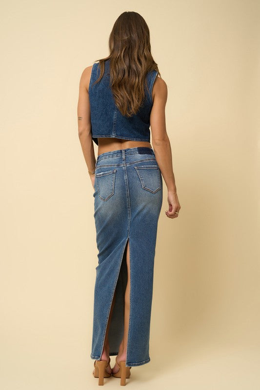 Denim Lab USA SUPER LONG MAXI DENIM SKIRT