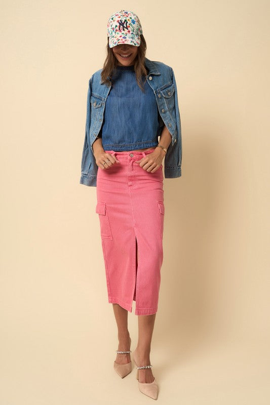 Denim Lab USA COLOR CARGO MIDI SKIRT