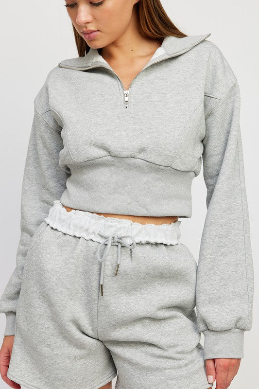 Emory Park ZIPPER MOCK NECK CROPPED SWEATSHIRT