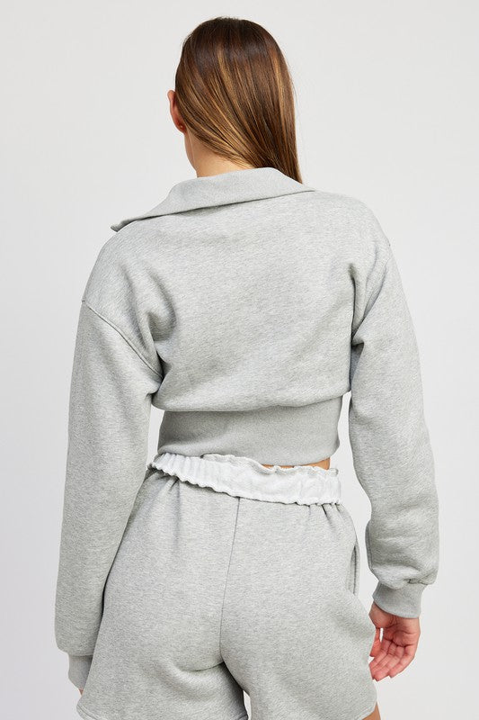 Emory Park ZIPPER MOCK NECK CROPPED SWEATSHIRT