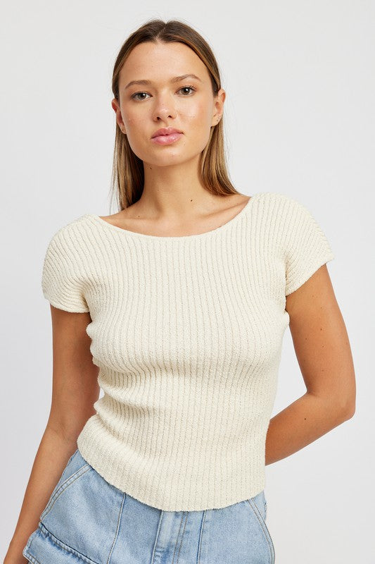 Emory Park CAP SLEEVE TOP WITH OPEN BACK
