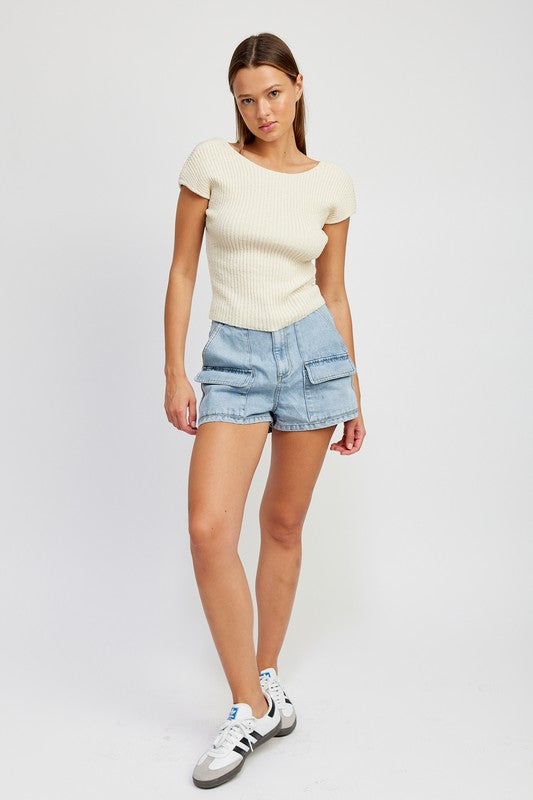 Emory Park CAP SLEEVE TOP WITH OPEN BACK