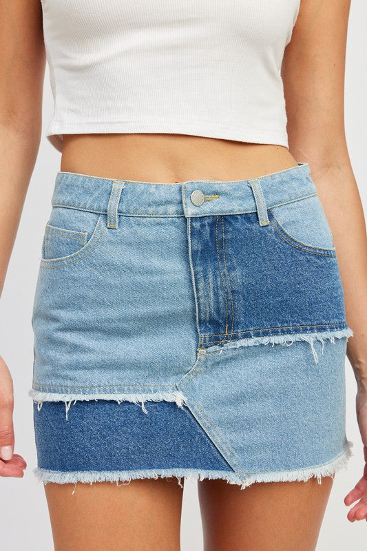 Emory Park PATCH WORK DENIM MINI SKIRT