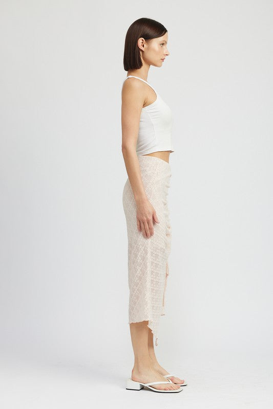 Emory Park RUCHED LACE SKIRT WITH HIGH SLIT