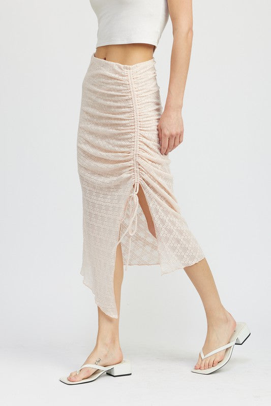 Emory Park RUCHED LACE SKIRT WITH HIGH SLIT