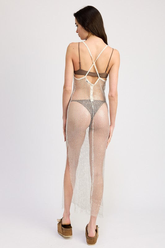 Emory Park FISHNET HALTER MAXI DRESS