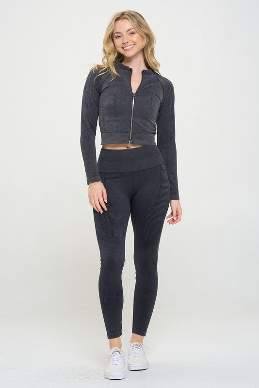 OTOS Active Ribbed Knit Tracksuit Two-Piece Set