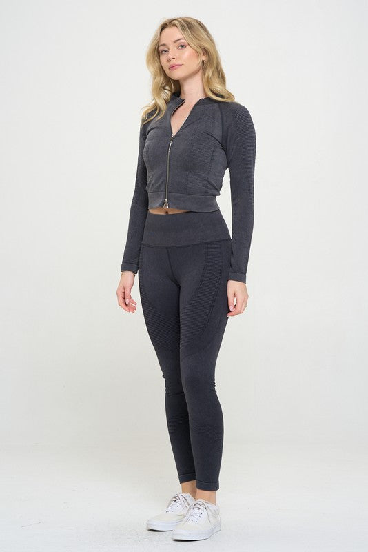 OTOS Active Ribbed Knit Tracksuit Two-Piece Set