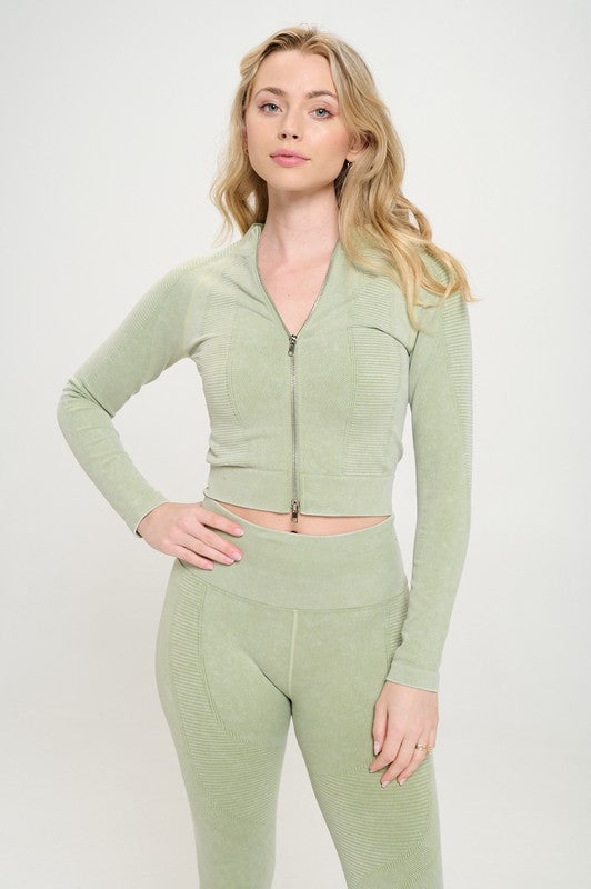 OTOS Active Ribbed Knit Tracksuit Two-Piece Set