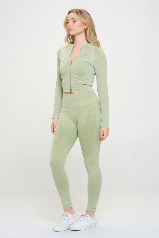OTOS Active Ribbed Knit Tracksuit Two-Piece Set