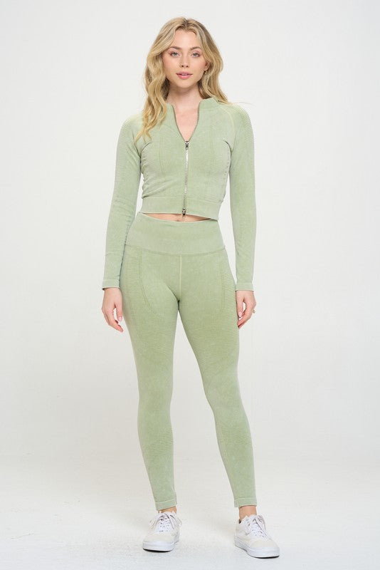 OTOS Active Ribbed Knit Tracksuit Two-Piece Set
