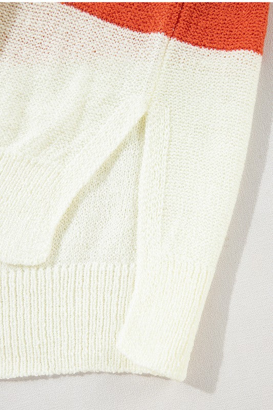 SHEWIN Colorblock V Neck Side Slits Sweater
