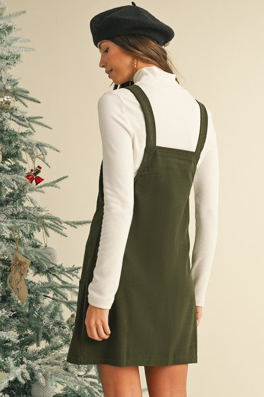 SHEWIN Corduroy Front Pockets Overall Dress