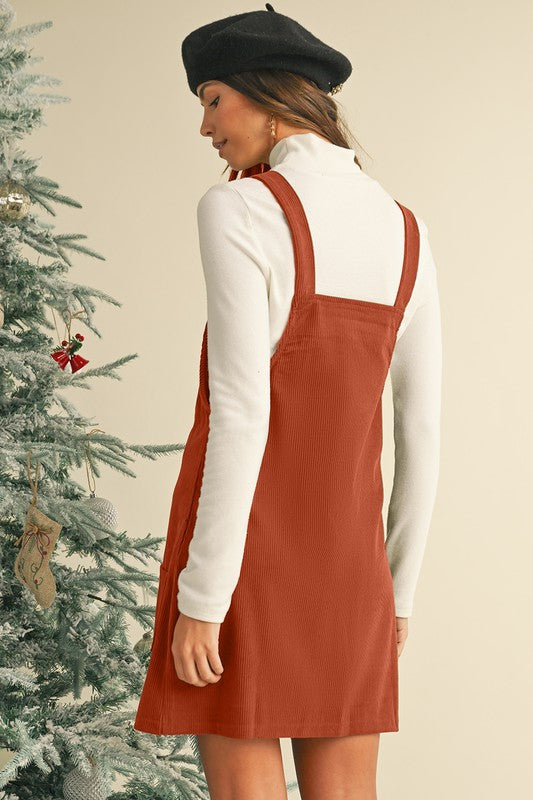 SHEWIN Corduroy Front Pockets Overall Dress