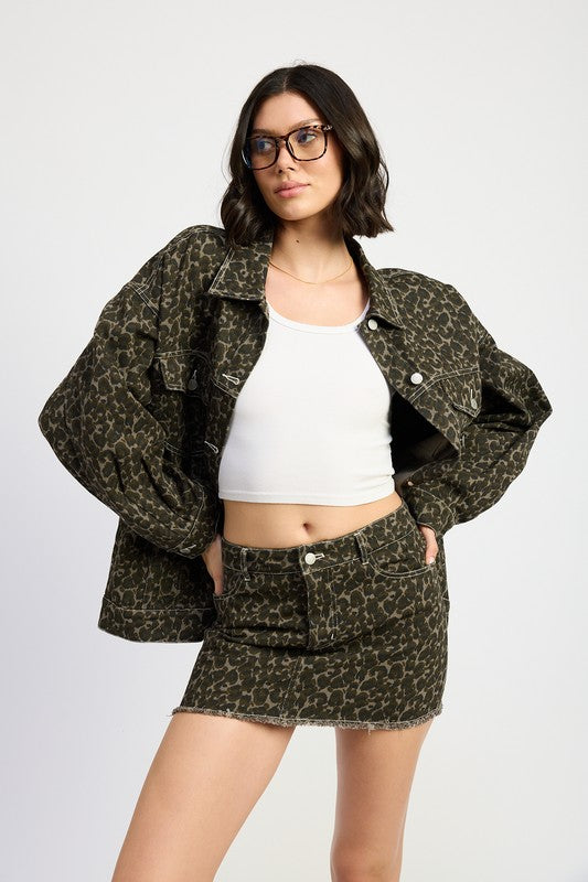 Emory Park Animal Print OVERSIZED PRINTED DENIM JACKET