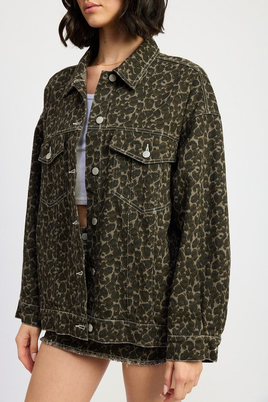 Emory Park Animal Print OVERSIZED PRINTED DENIM JACKET