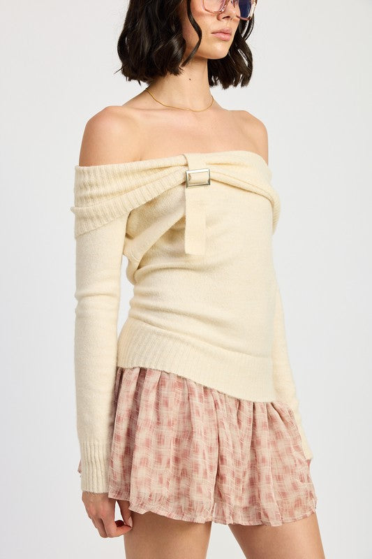 Emory Park MIXED MEDIA OFF SHOULDER MINI DRESS