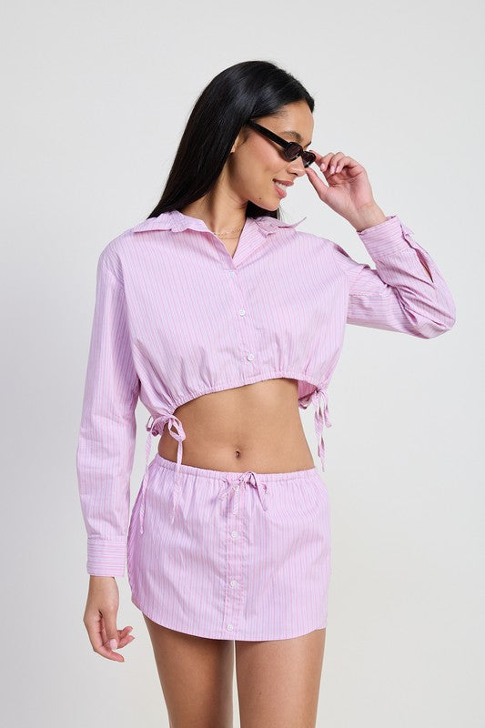 Emory Park BUTTON UP TOP CROPPED TOP WITH DRAWSTRING