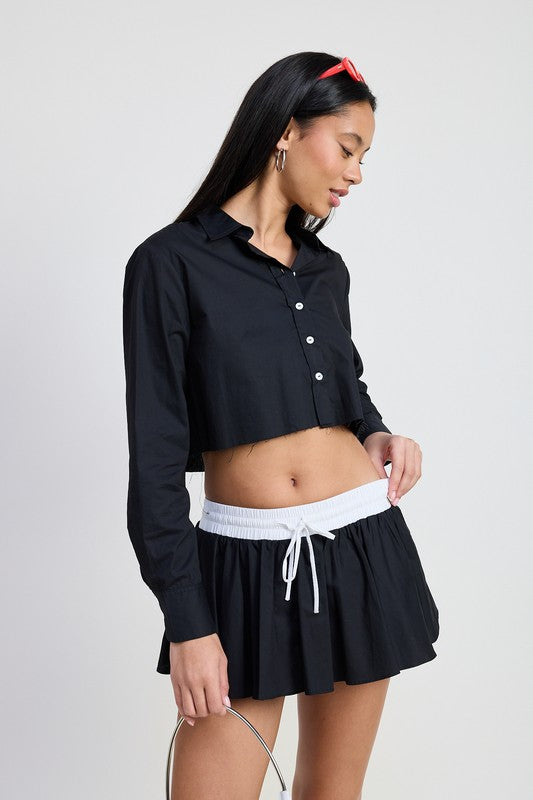 Emory Park LONG SLEEVE COLLARED BUTTON UP CROP SHIRT