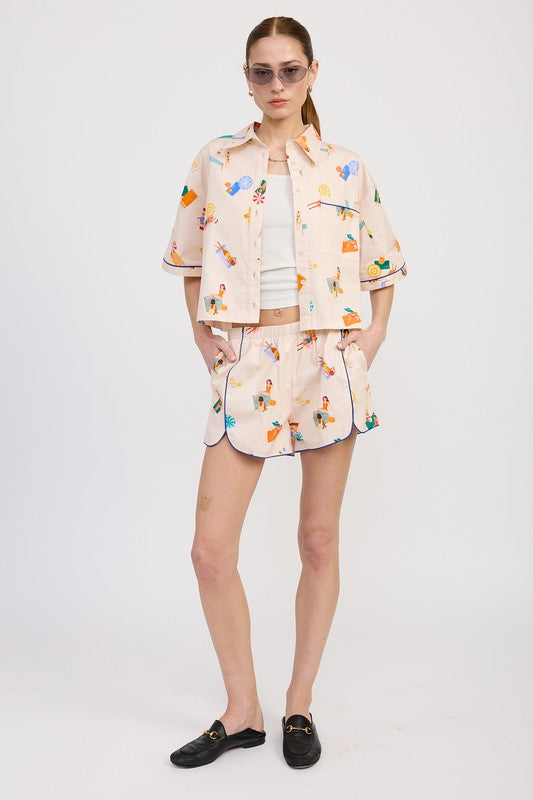 Emory Park POPLIN SHORTS WITH PEPING DETAIL