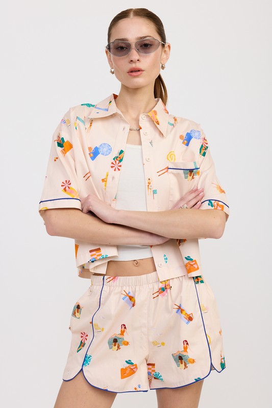 Emory Park CROPPED OVERSIZE BUTTON UP TOP