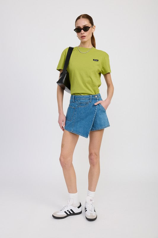 Emory Park WRAPPED ASYMMETRICAL DENIM SKIRT