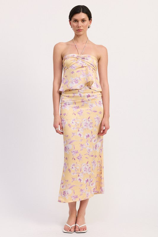 Emory Park FLORAL PRINT RUCHED MIDI SKIRT